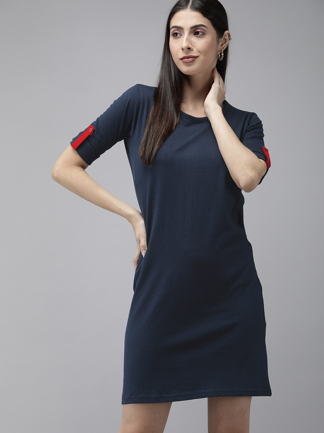 

The Dry State Women Navy Blue Solid T-shirt Dress
