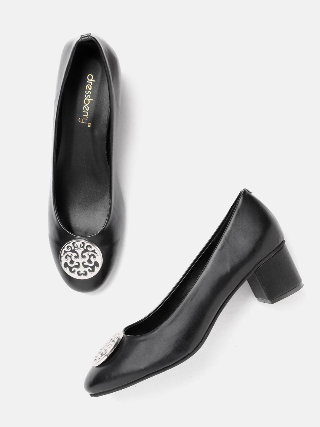 

DressBerry Black & Gold-Toned Pumps with Metallic Detail