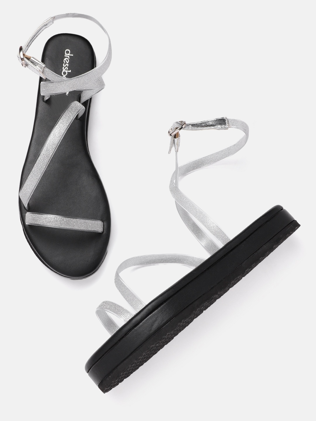 

DressBerry Women Silver-Toned Shimmer Mid-Top Open Toe Flats
