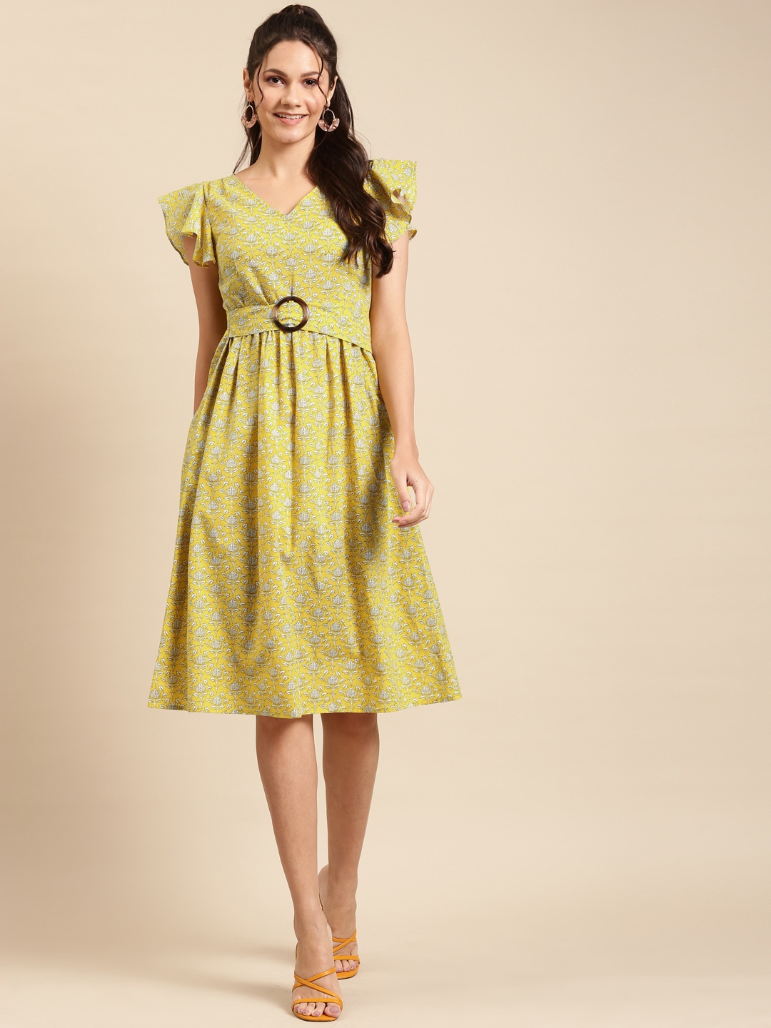 MABISH by Sonal Jain Women Mustard Printed A-Line Dress