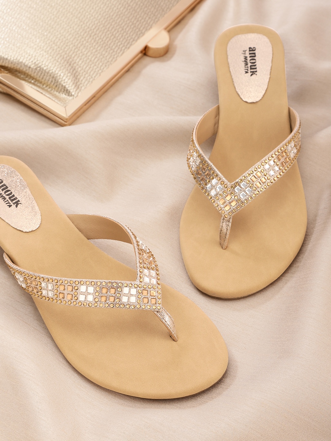 

Anouk Gold-Toned & Silver-Toned Embellished Wedges
