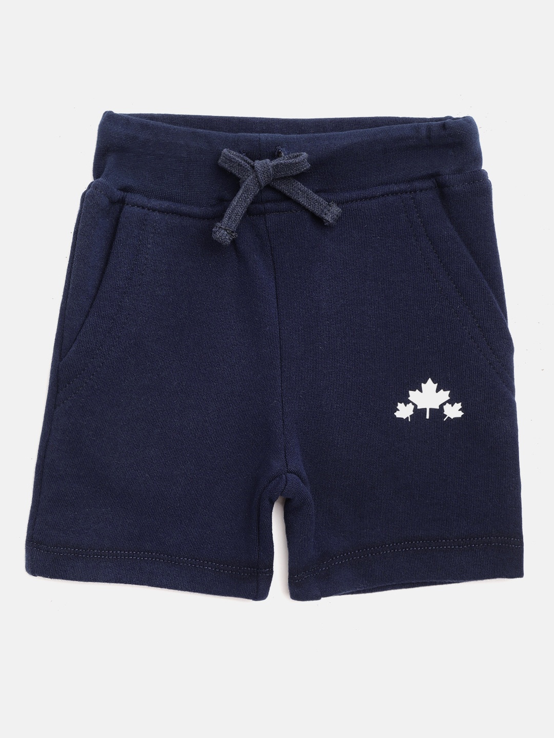 

Rute Girls Navy Blue Solid Pure Cotton Slim Fit Shorts with Maple Leaves Print Detail