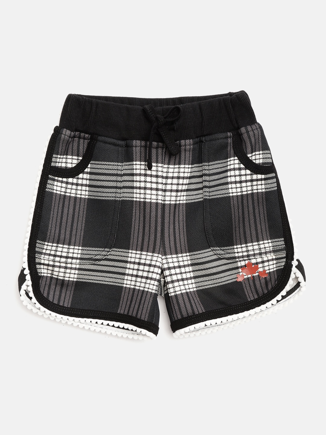

Rute Girls Black & White Checked Pure Cotton Slim Fit Regular Shorts