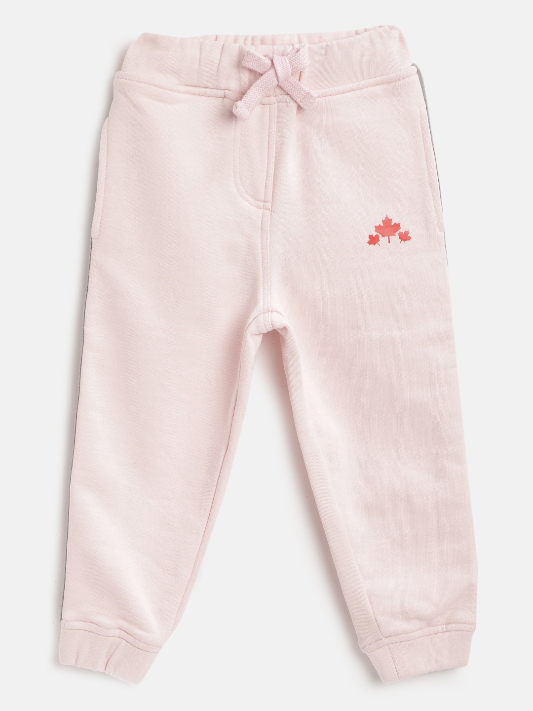 

Rute Girls Peach-Coloured Solid Pure Cotton Joggers with Side Striped Detail