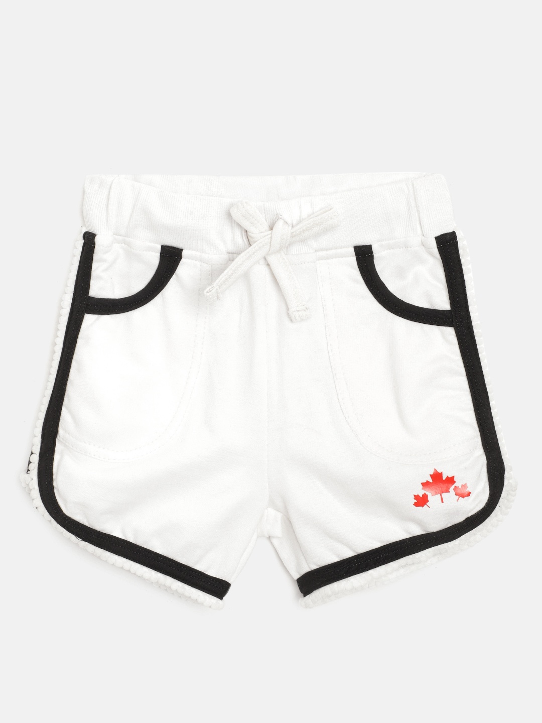 

Rute Girls White Pure Cotton Solid Slim Fit Regular Shorts with Bauble Detail