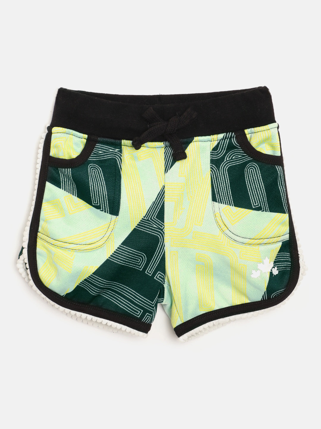 

Rute Girls Green & Yellow Geometric Print Pure Cotton Slim Fit Regular Shorts
