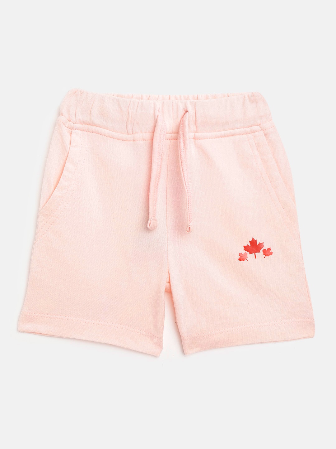 

Rute Girls Pink Solid Pure Cotton Slim Fit Shorts with Maple Leaves Print Detail