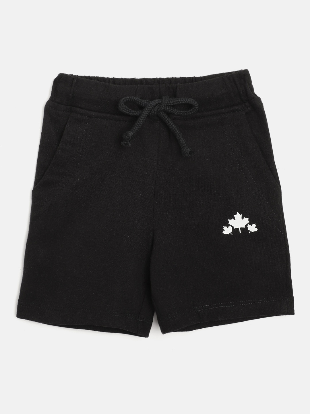 

Rute Girls Black Solid Pure Cotton Regular Shorts with Maple Leaves Print Detail
