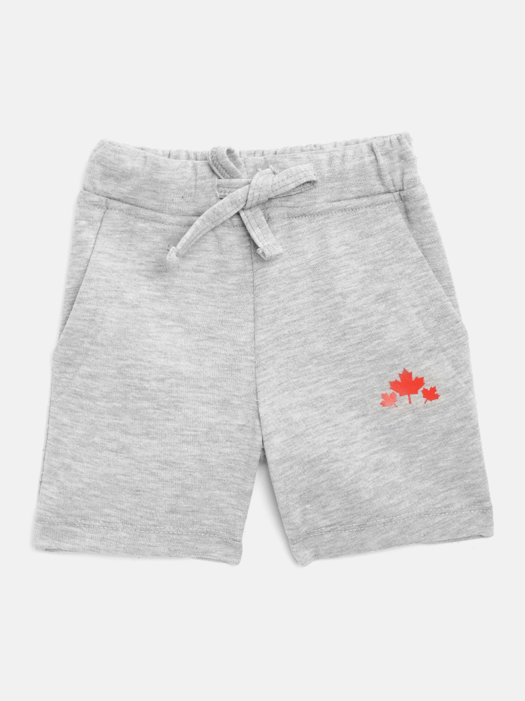 

Rute Girls Grey Melange Solid Pure Cotton Slim Fit Shorts with Maple Leaves Print Detail