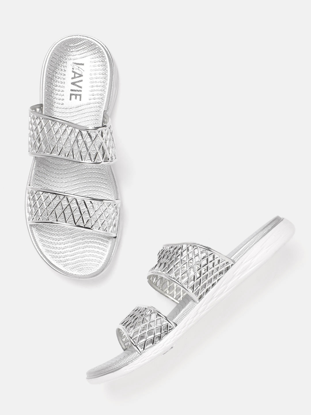 

Lavie Women Silver-Toned Solid Open Toe Flats with Cut Outs