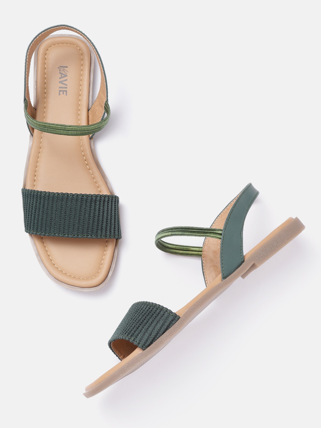 

Lavie Women Olive Green Self-Striped Open Toe Flats