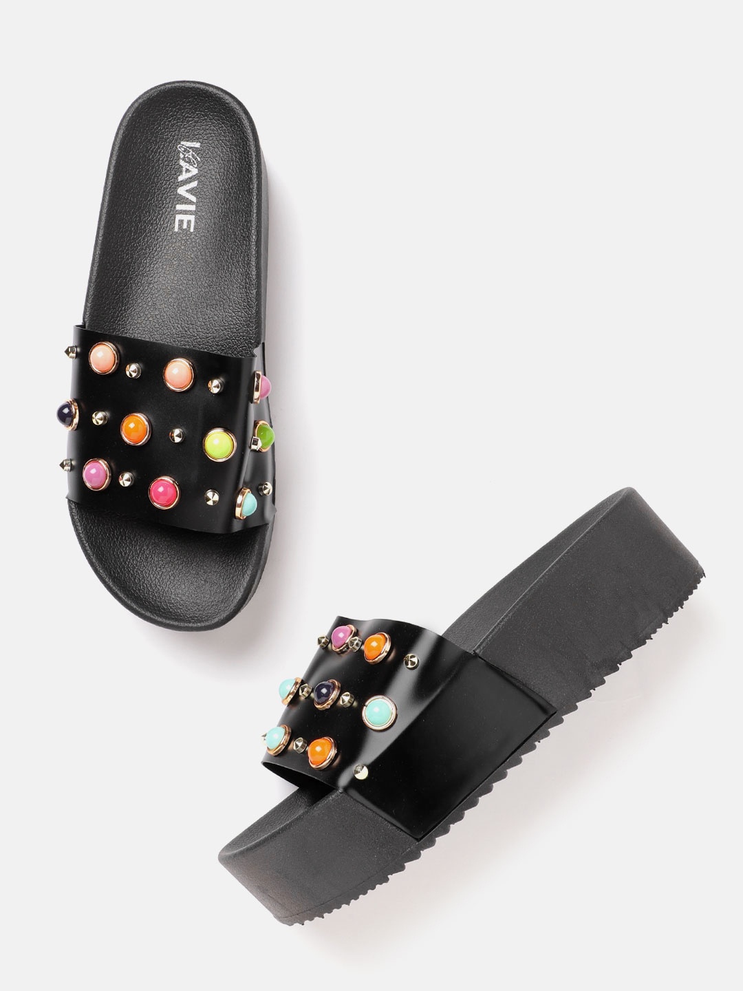

Lavie Women Black Stone Studded Flatforms