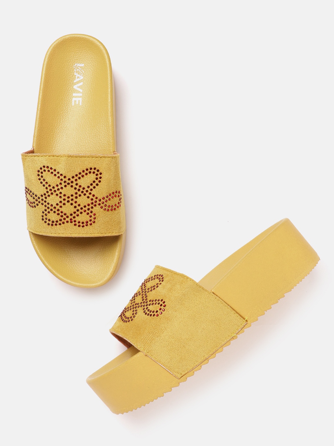 

Lavie Women Mustard Yellow & Maroon Embellished Flatforms