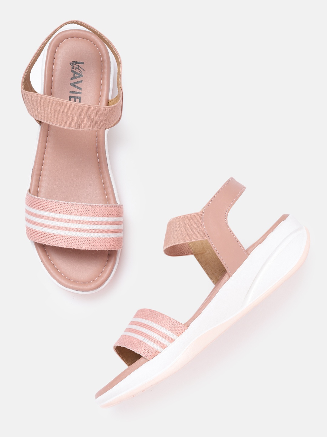 

Lavie Women Peach-Coloured & White Striped Comfort Heels