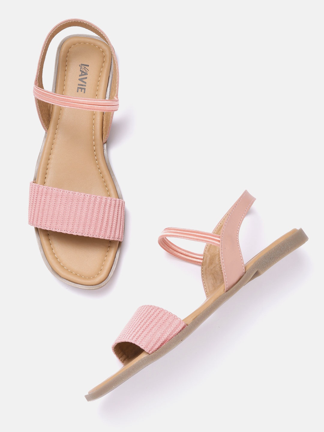 

Lavie Women Peach-Coloured Self-Striped Open Toe Flats