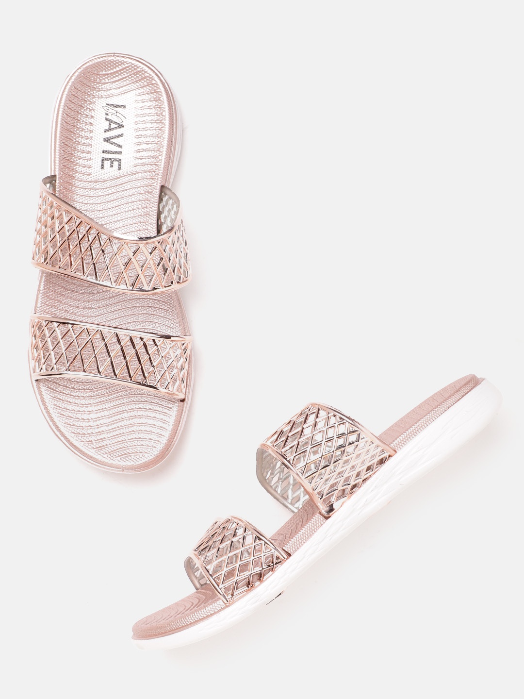 

Lavie Women Rose Gold-Toned Solid Open Toe Flats with Cut Outs
