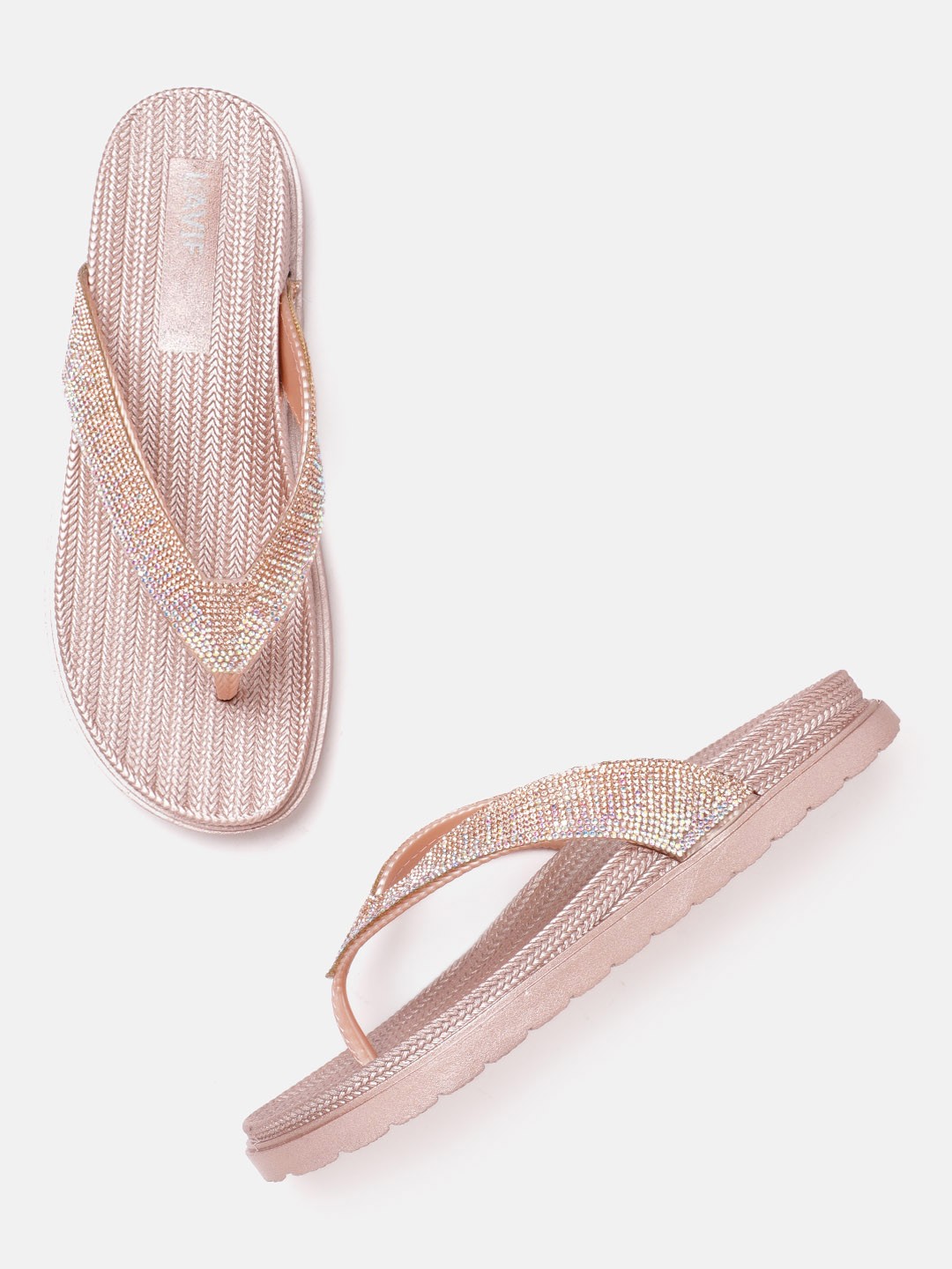 

Lavie Women Rose Gold-Toned Embellished Open Toe Flats