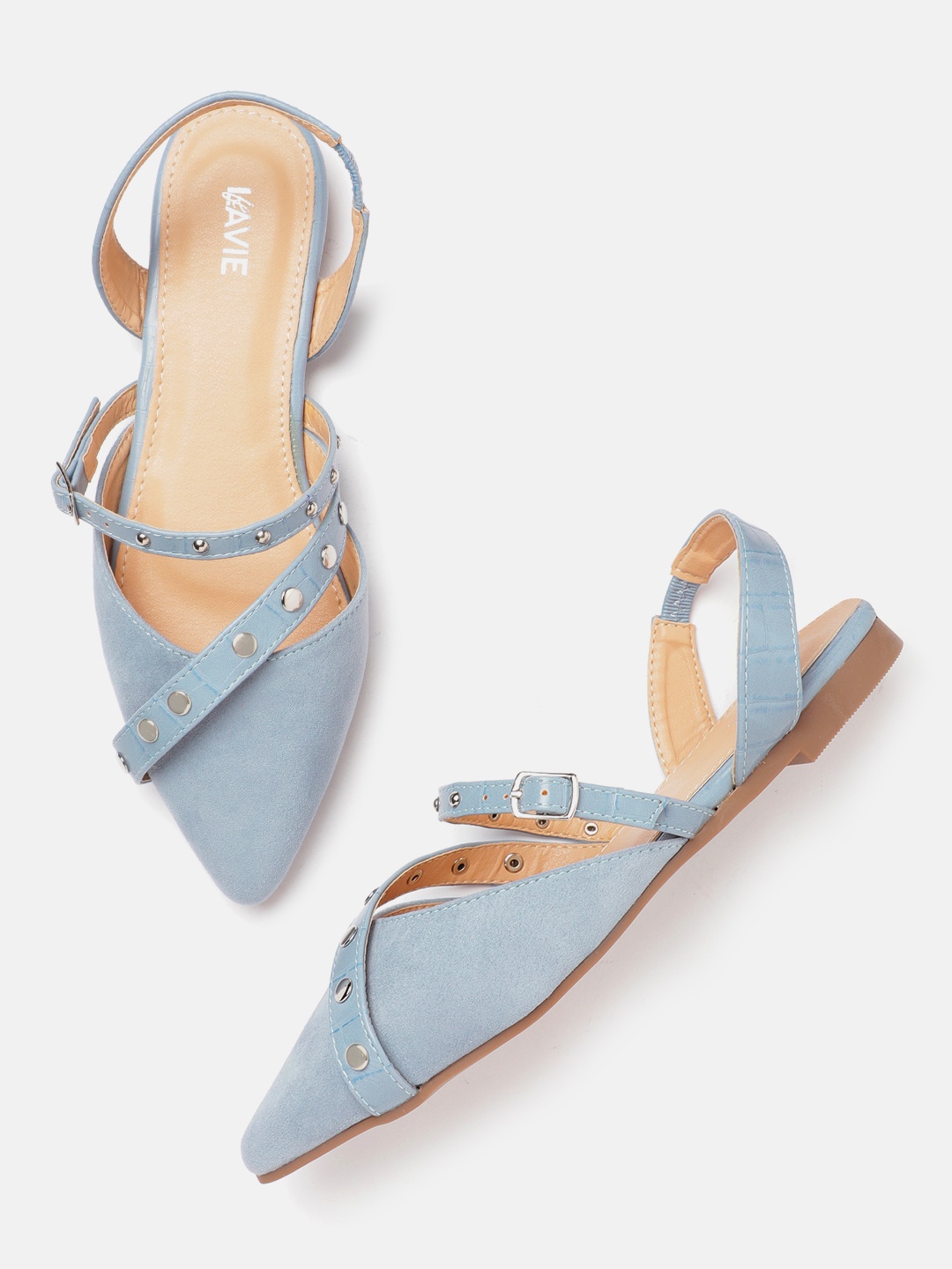 

Lavie Women Blue Croc-Textured Detail Pointed Toe Flats