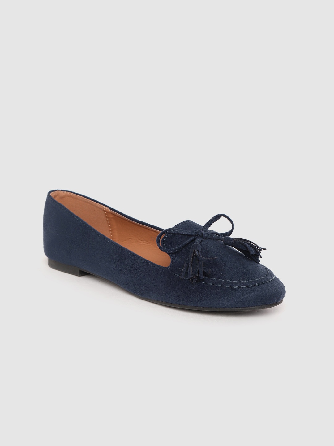 

Lavie Women Navy Blue Solid Suede Finish Ballerinas with Bows