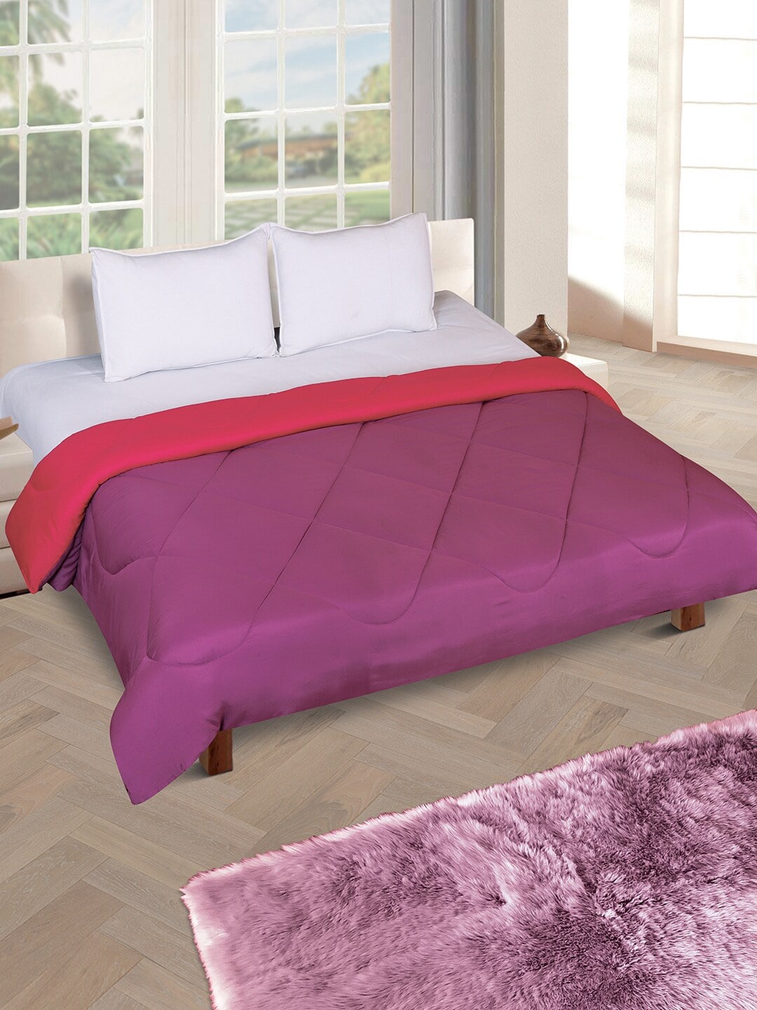 

ROMEE Purple & Pink Solid AC Room 150 GSM Double Bed Comforter
