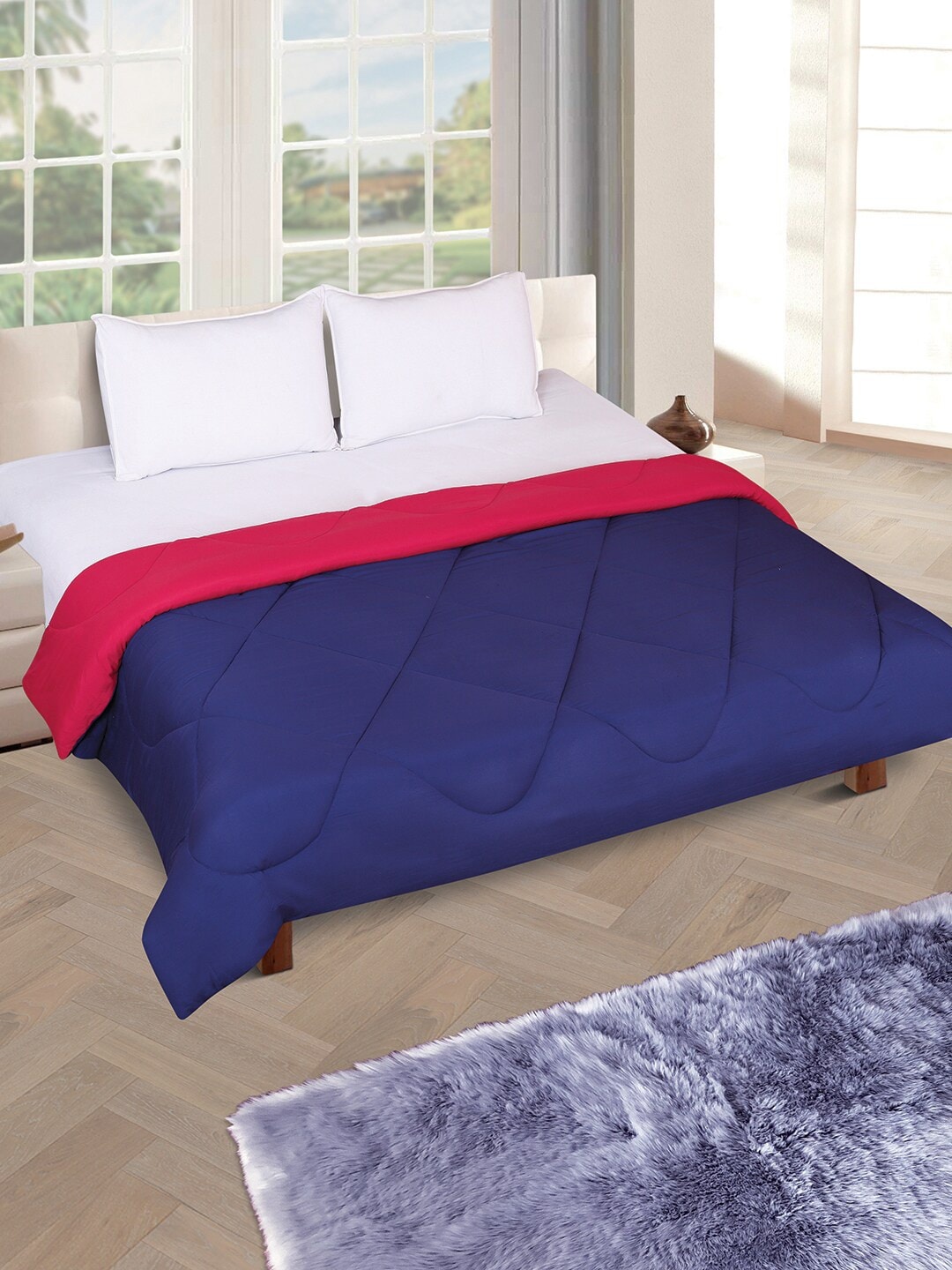 

ROMEE Blue & Red Solid AC Room 150 GSM Double Bed Comforter