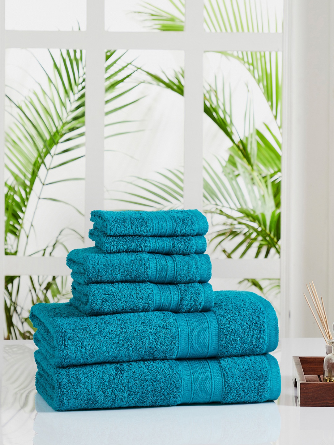 

MYTRIDENT Set Of 6 Teal Green Solid 500 GSM Soft Plush Sustainable Towel Set