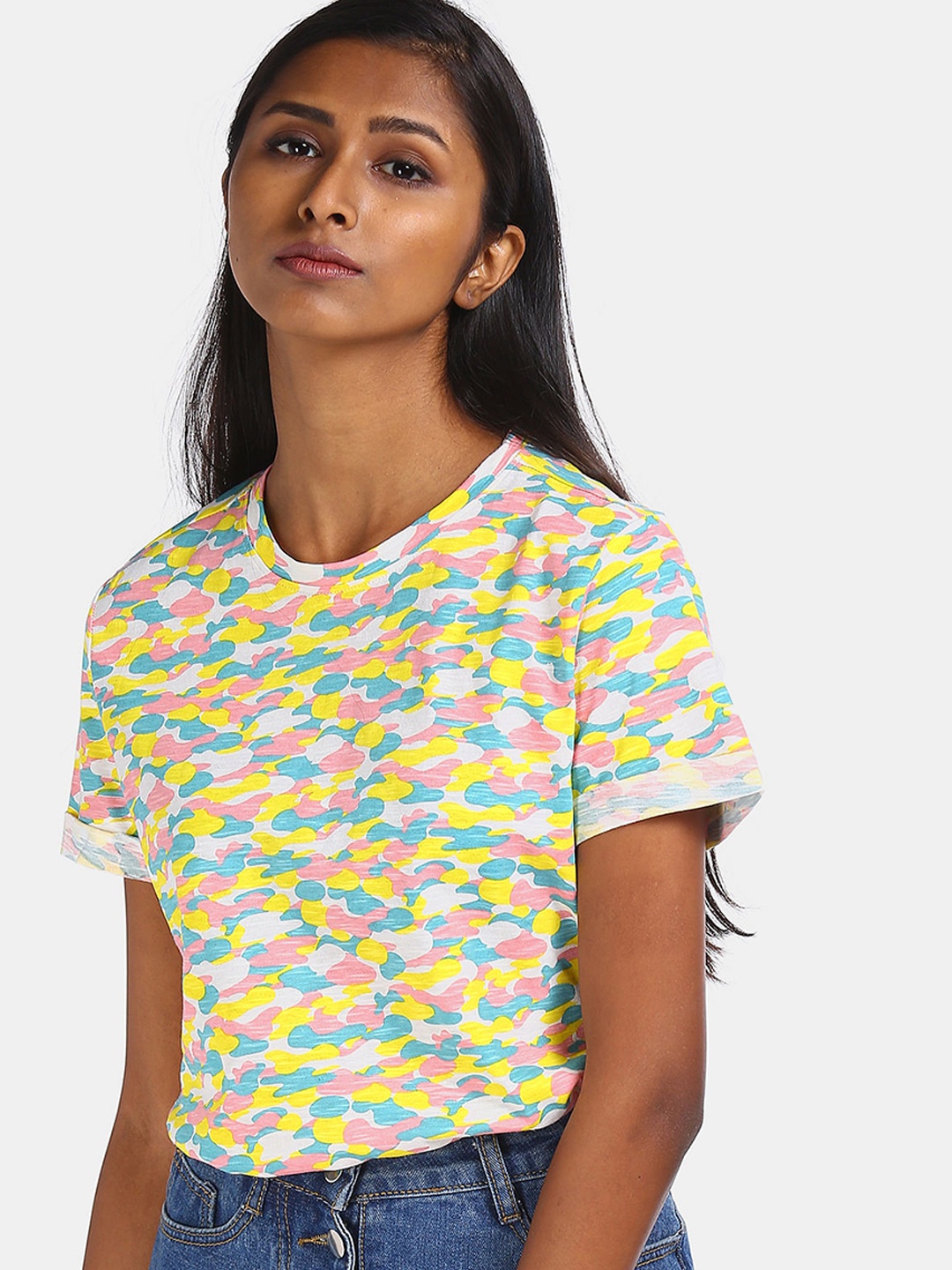 

Sugr Multicoloured Floral Printed Pure Cotton Regular Top, Multi