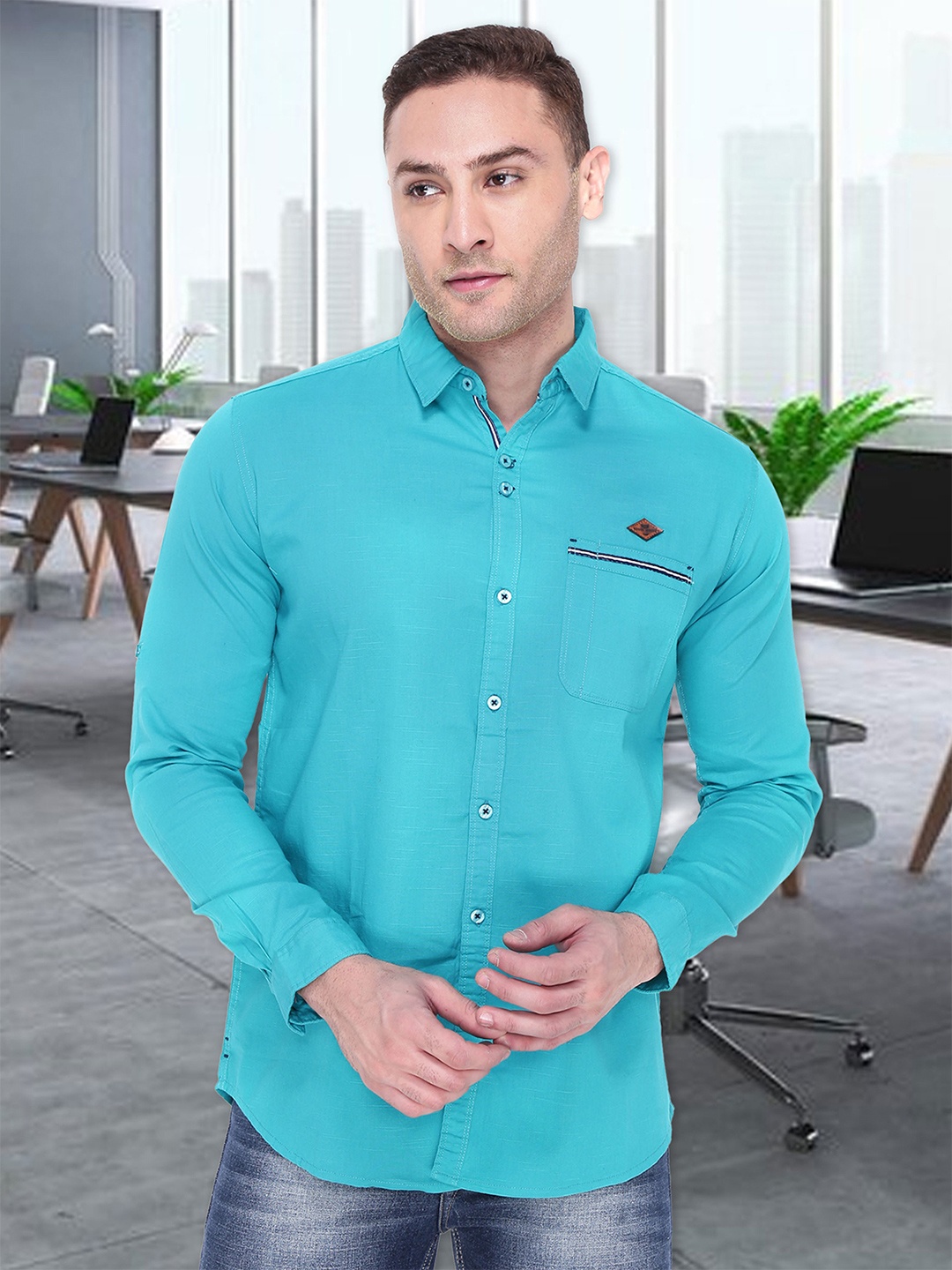 

Kuons Avenue Men Green Slim Fit Solid Casual Shirt