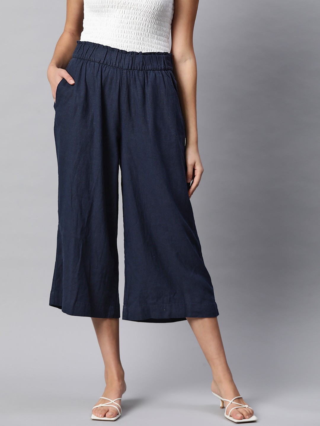 

Marks & Spencer Women Navy Blue Culottes Trousers