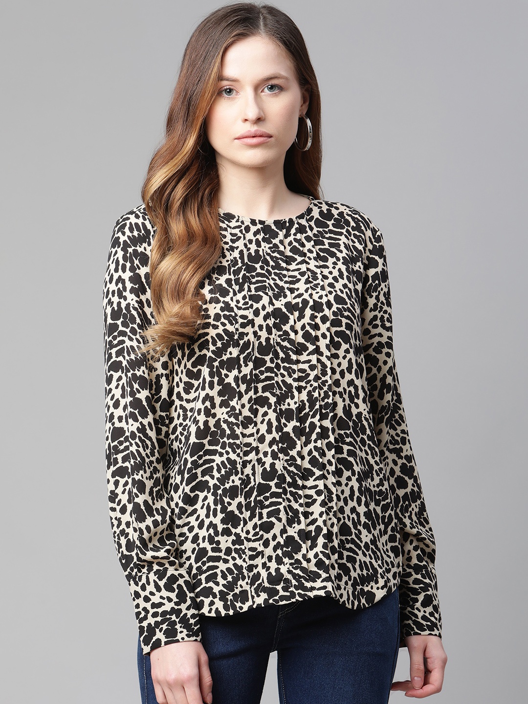 

Marks & Spencer Black & Beige Animal Print Top