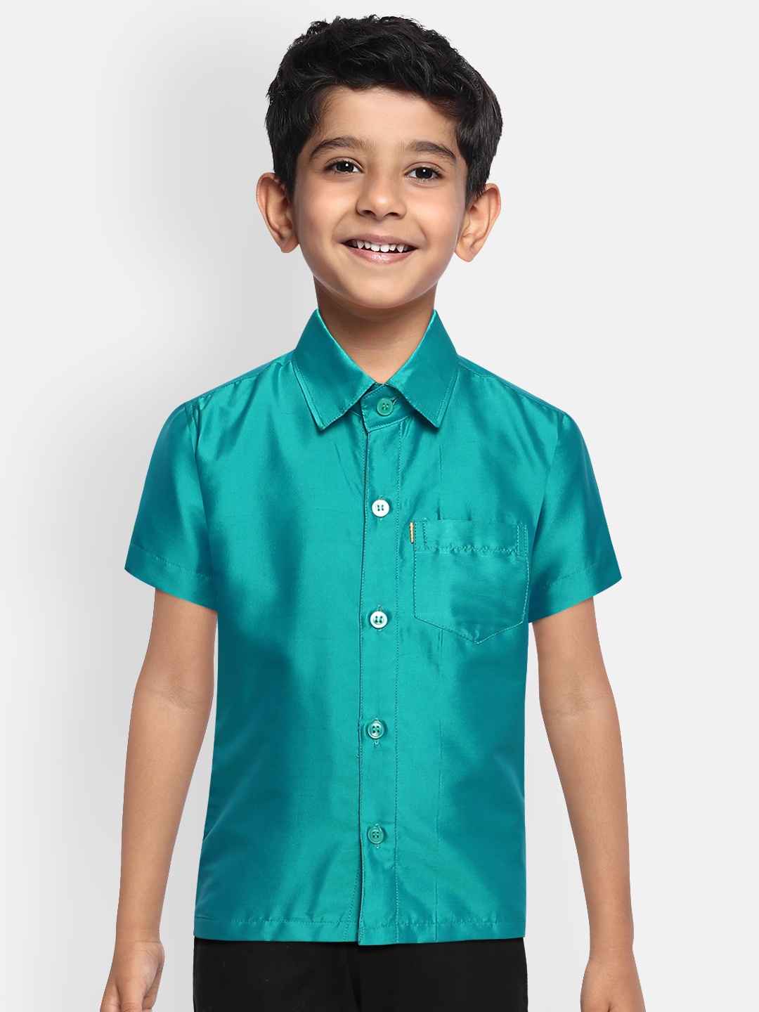 

THANGAMAGAN Boys Blue Original Regular Fit Solid Casual Shirt