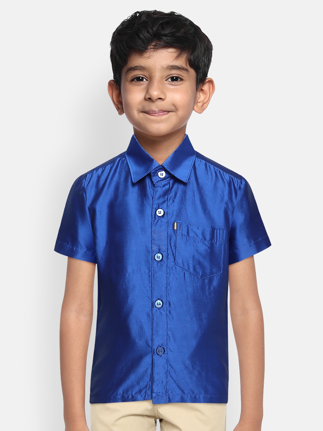 

THANGAMAGAN Boys Blue Original Regular Fit Solid Casual Shirt