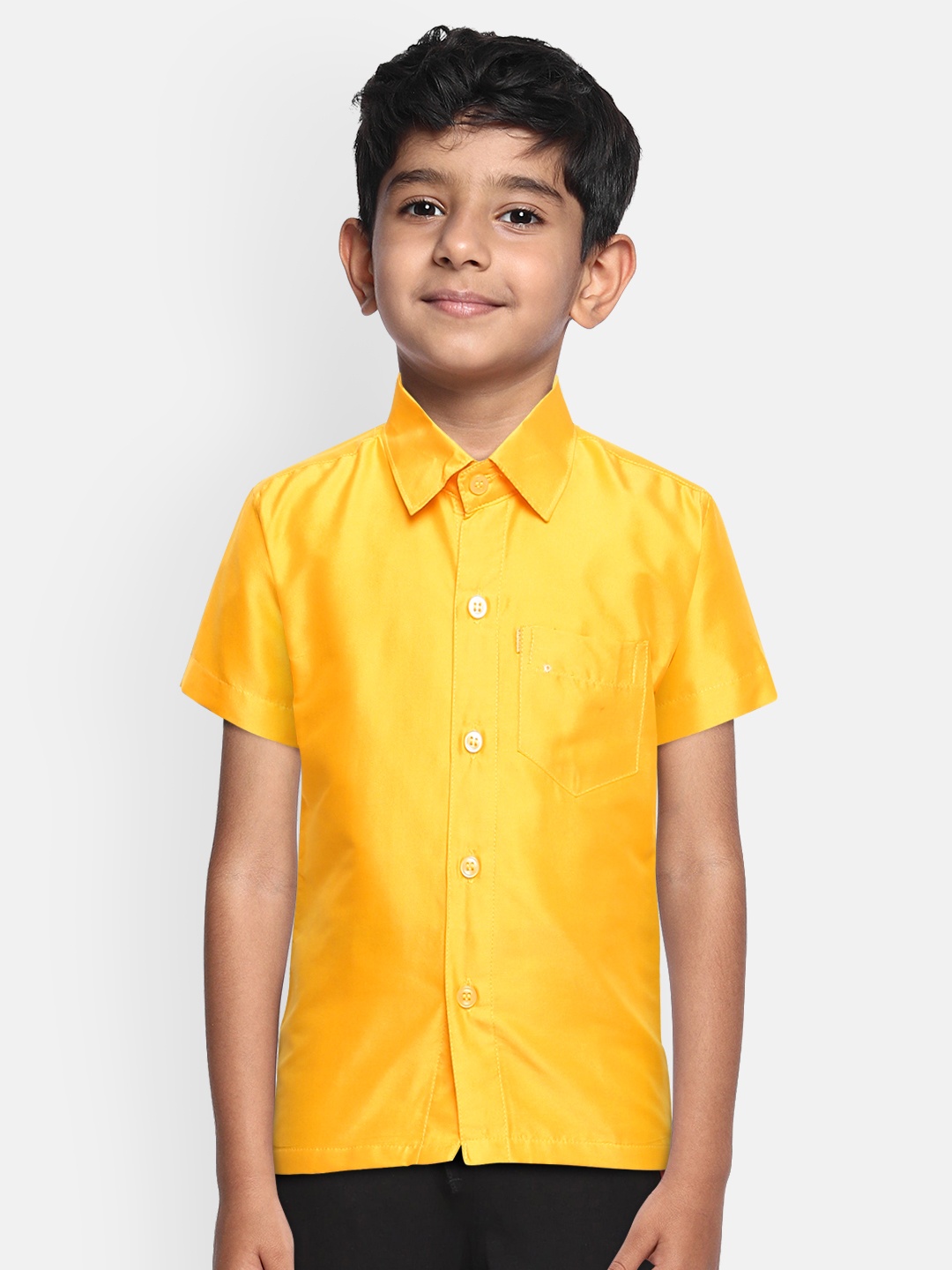 

THANGAMAGAN Boys Yellow Original Regular Fit Solid Casual Shirt