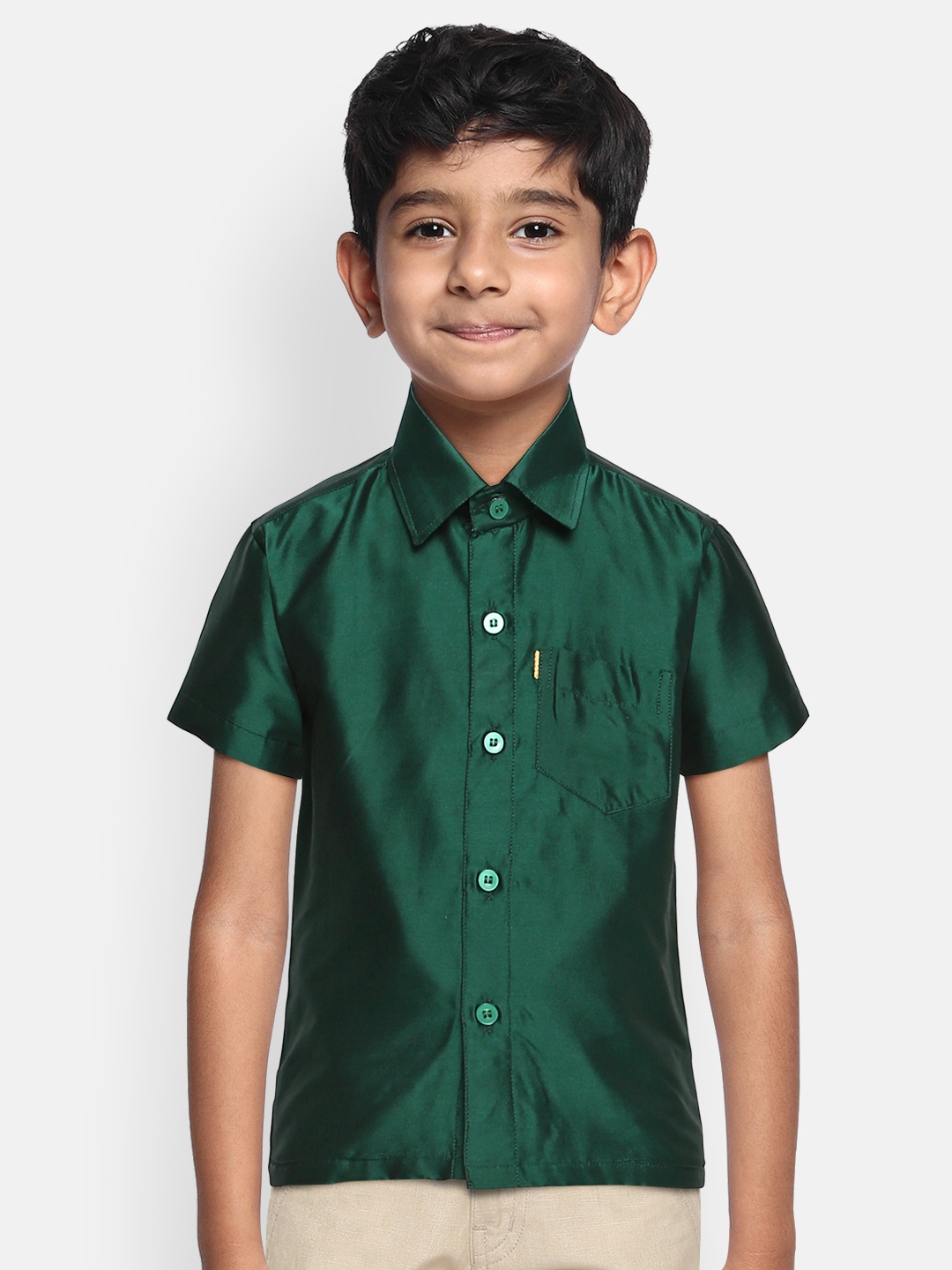 

THANGAMAGAN Boys Olive Green Original Regular Fit Solid Casual Shirt