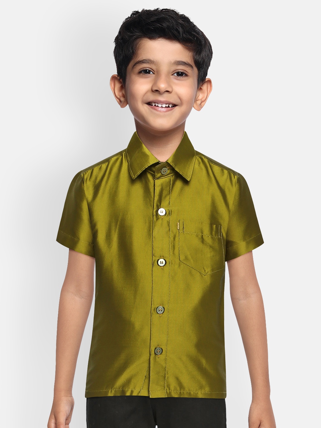 

THANGAMAGAN Boys Olive Green Original Regular Fit Solid Casual Shirt