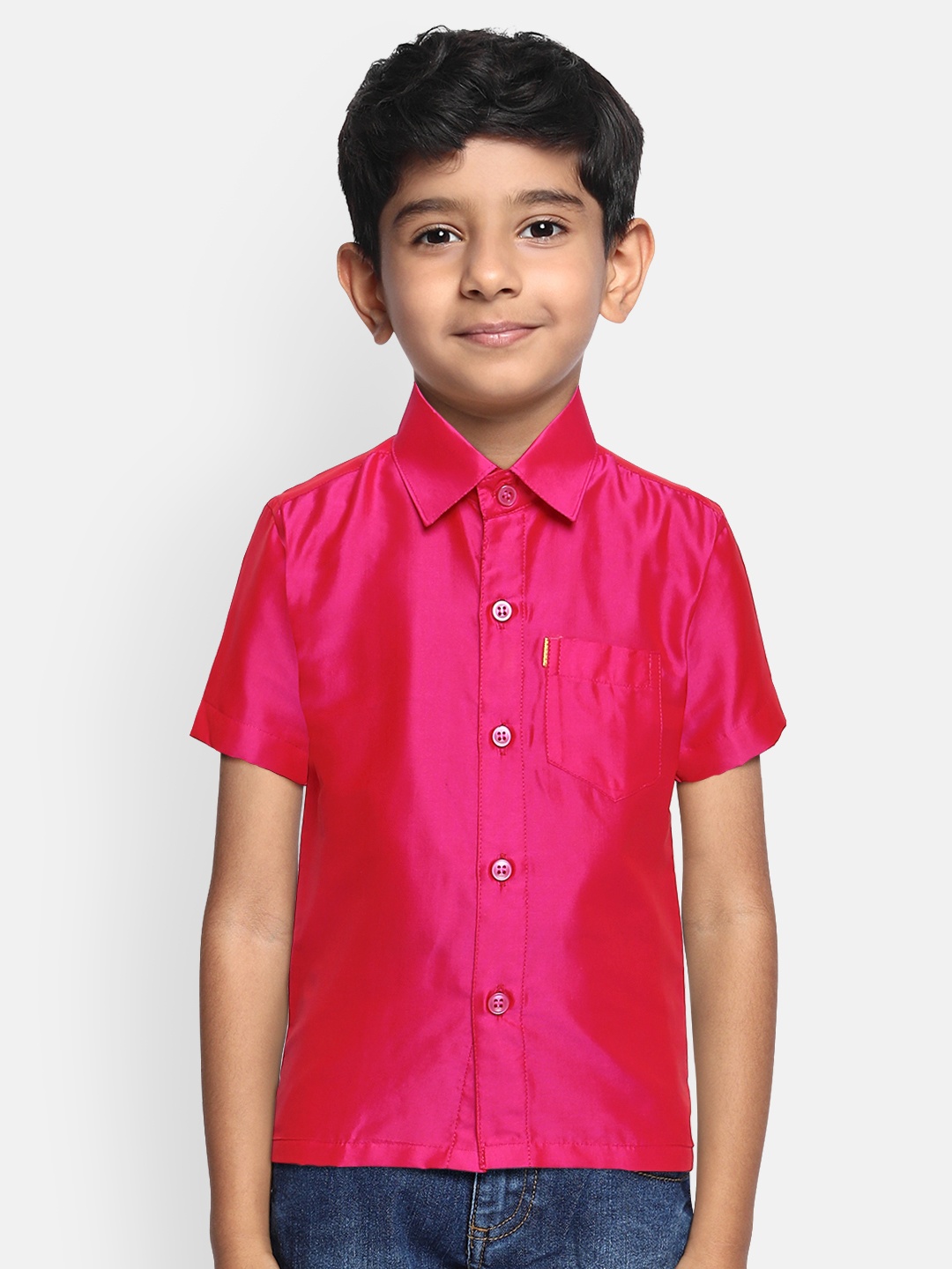 

THANGAMAGAN Boys Pink Original Regular Fit Solid Casual Shirt