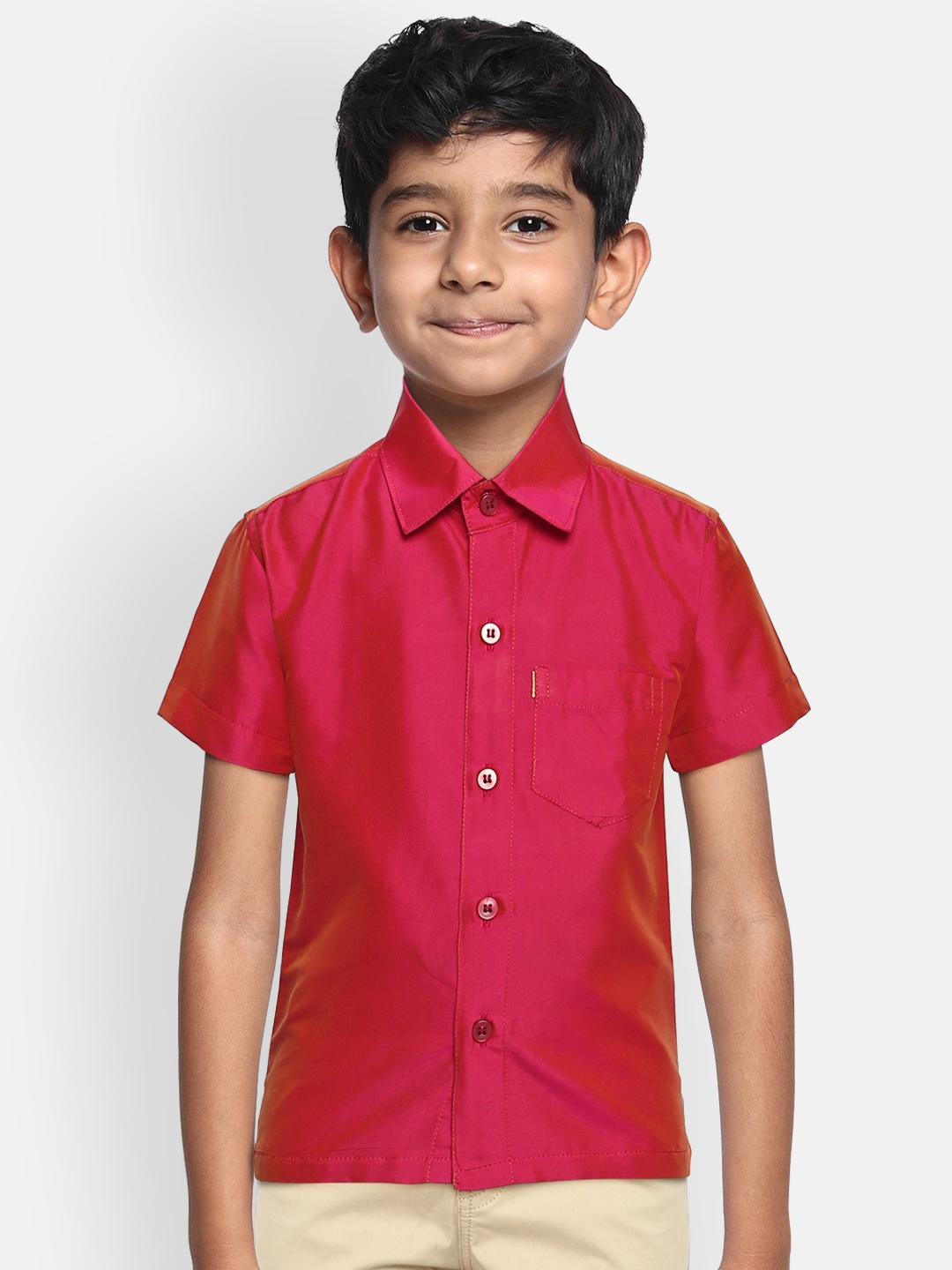 

THANGAMAGAN Boys Red Original Regular Fit Solid Casual Shirt