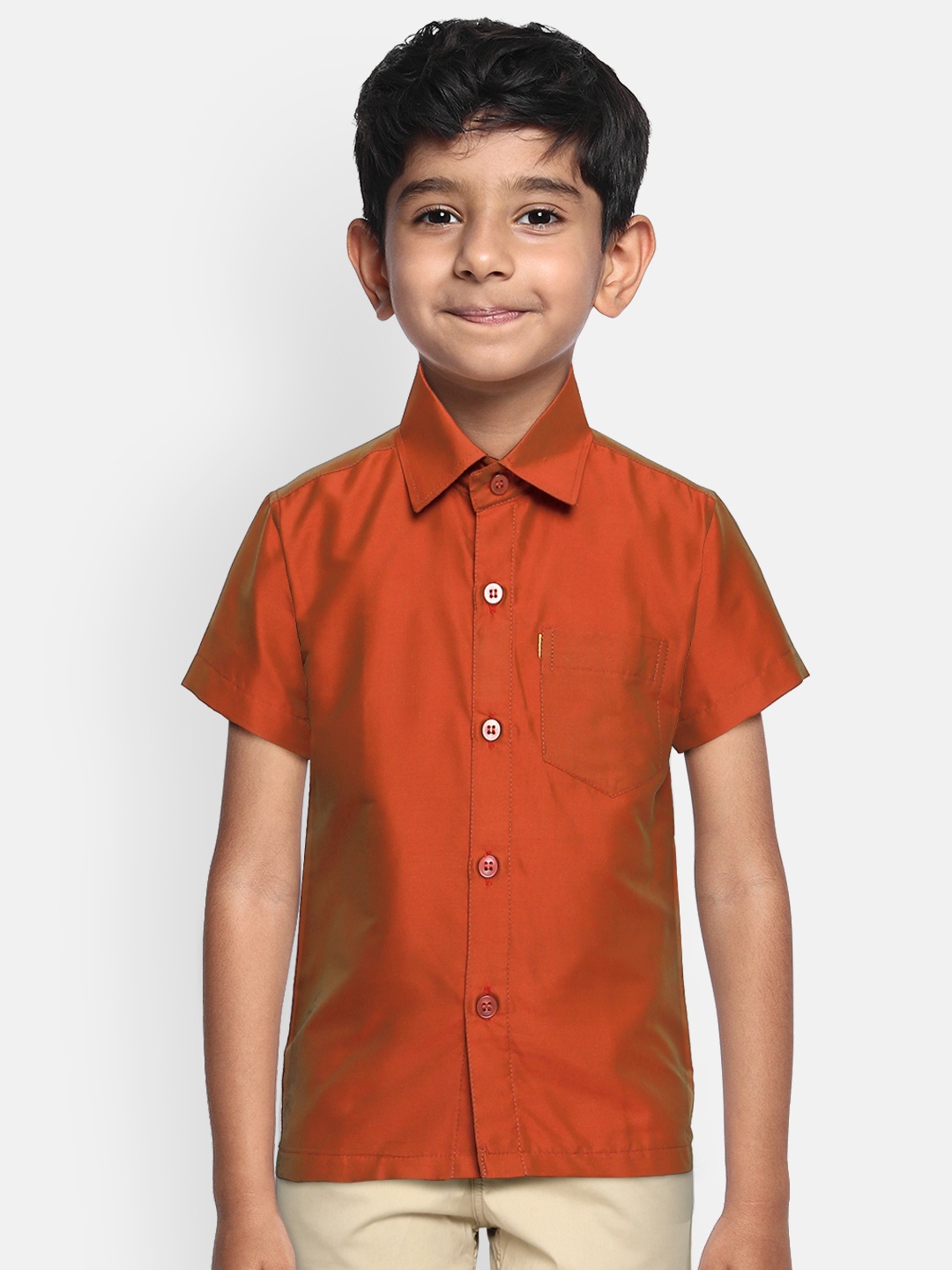 

THANGAMAGAN Boys Rust Brown Original Regular Fit Solid Casual Shirt