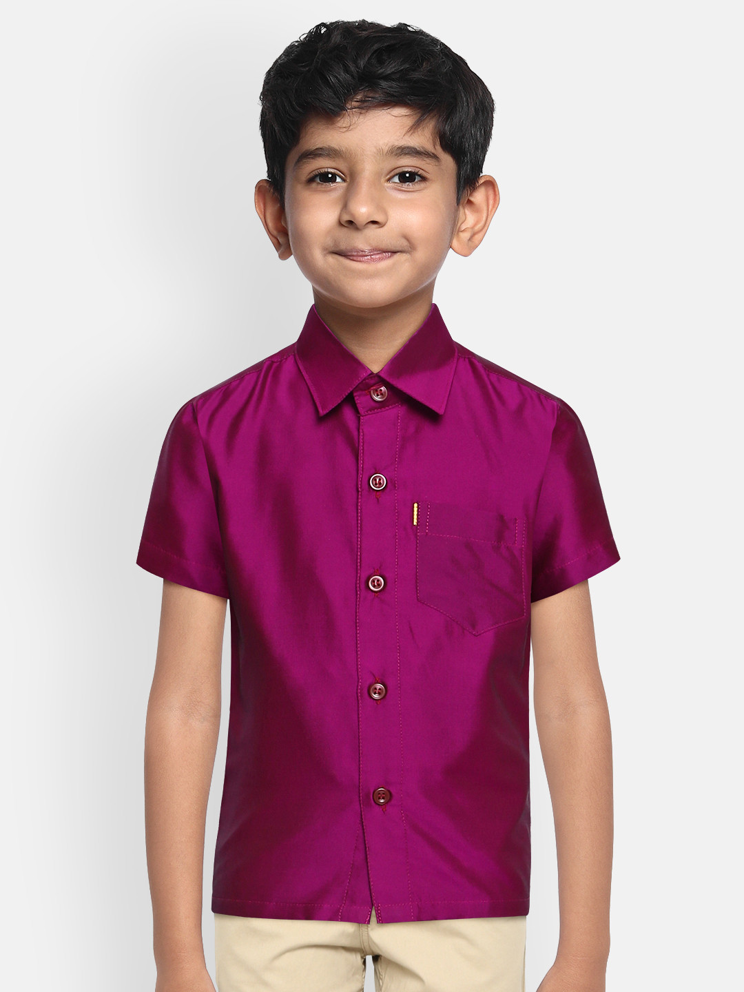 

THANGAMAGAN Boys Magenta Original Regular Fit Solid Casual Shirt