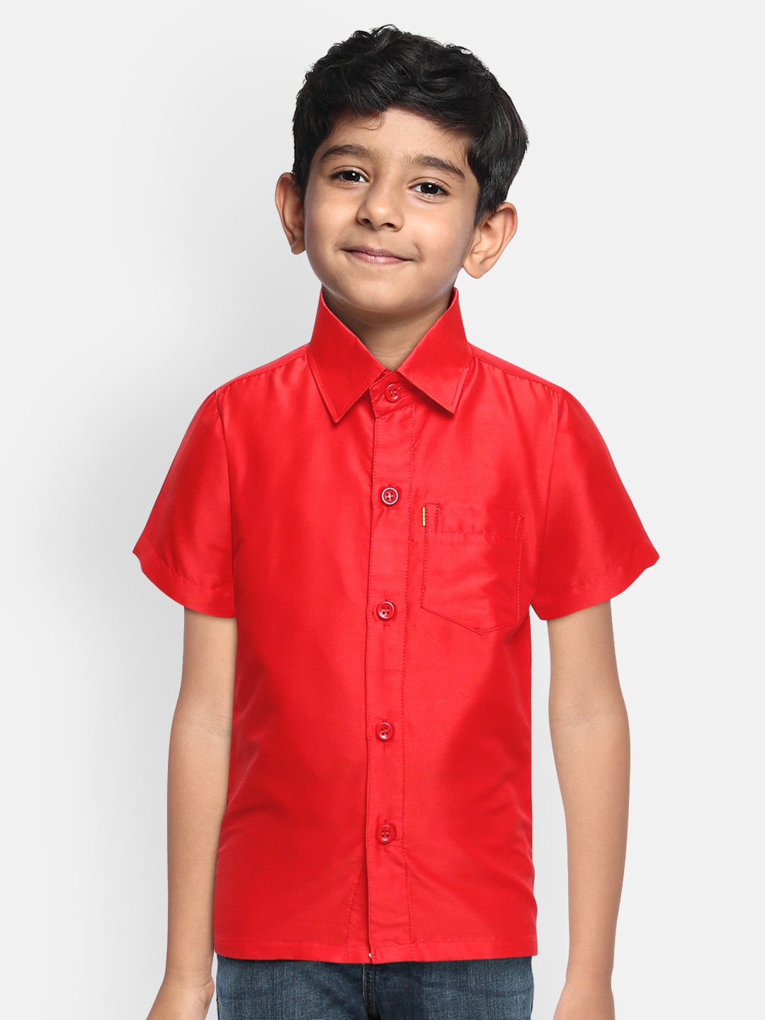 

THANGAMAGAN Boys Coral Pink Original Regular Fit Solid Casual Shirt