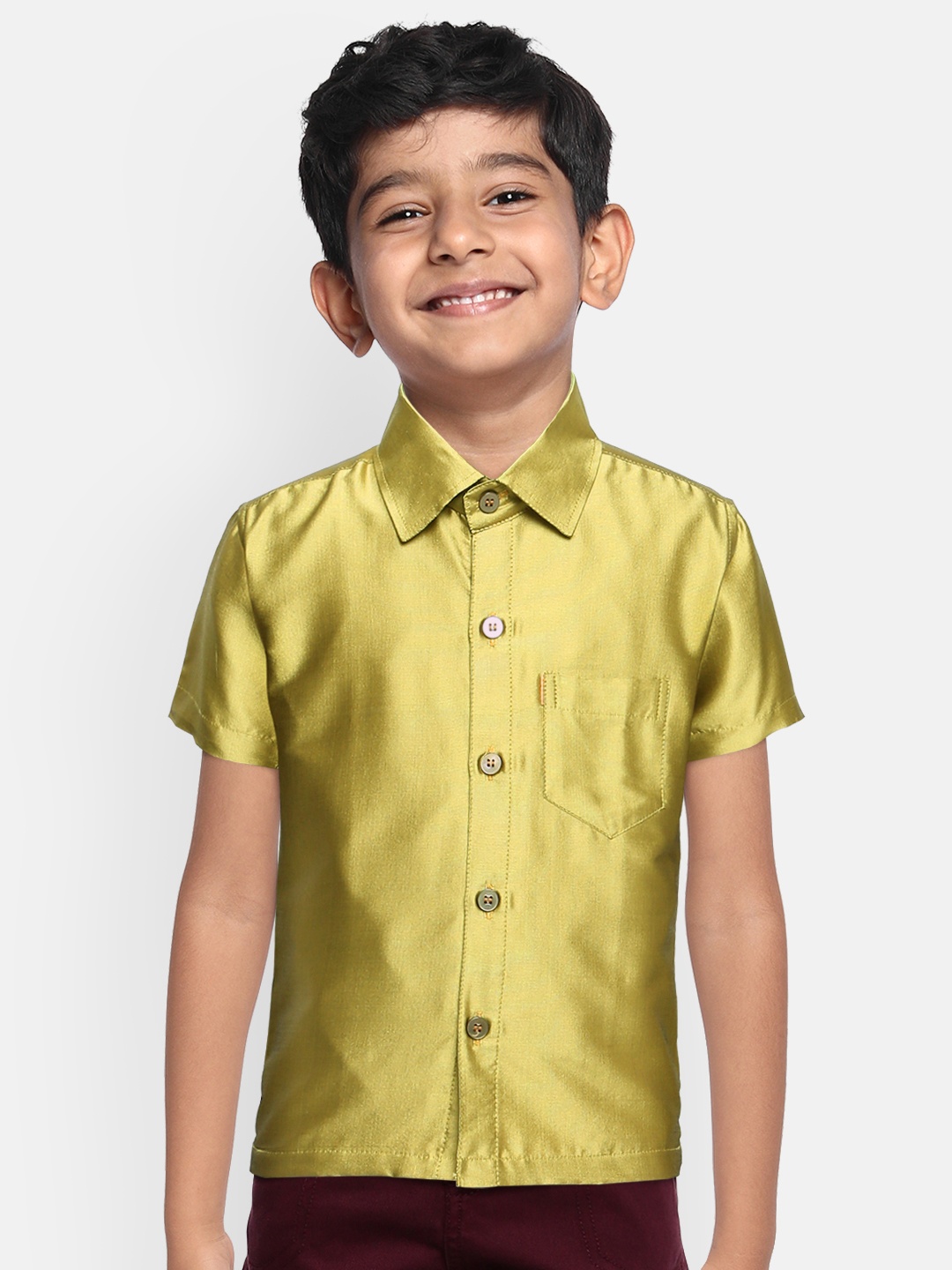 

THANGAMAGAN Boys Lime Green Original Regular Fit Solid Casual Shirt