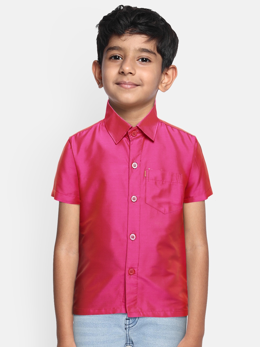 

THANGAMAGAN Boys Pink Original Regular Fit Solid Casual Shirt