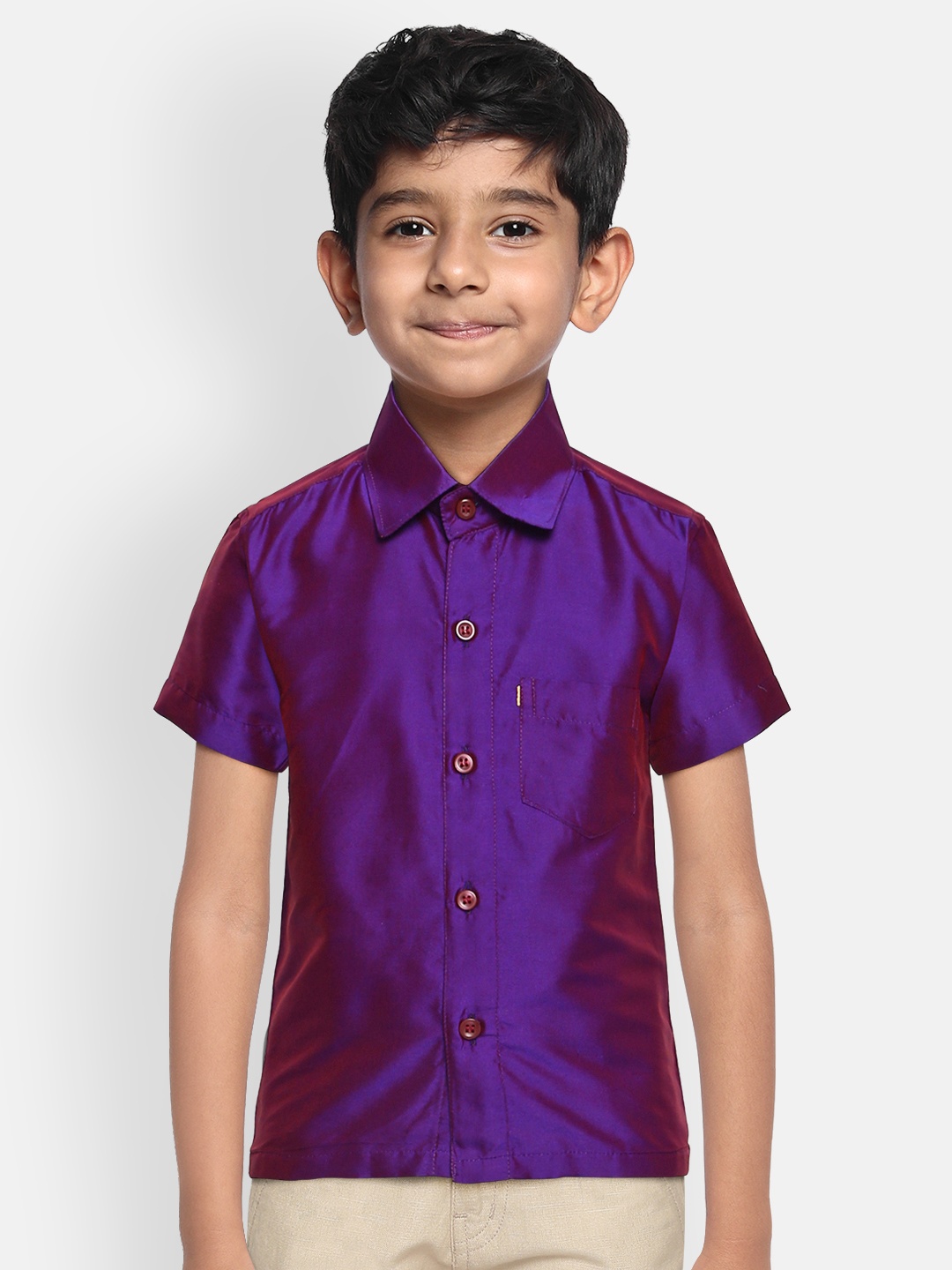 

THANGAMAGAN Boys Purple Original Regular Fit Solid Casual Shirt