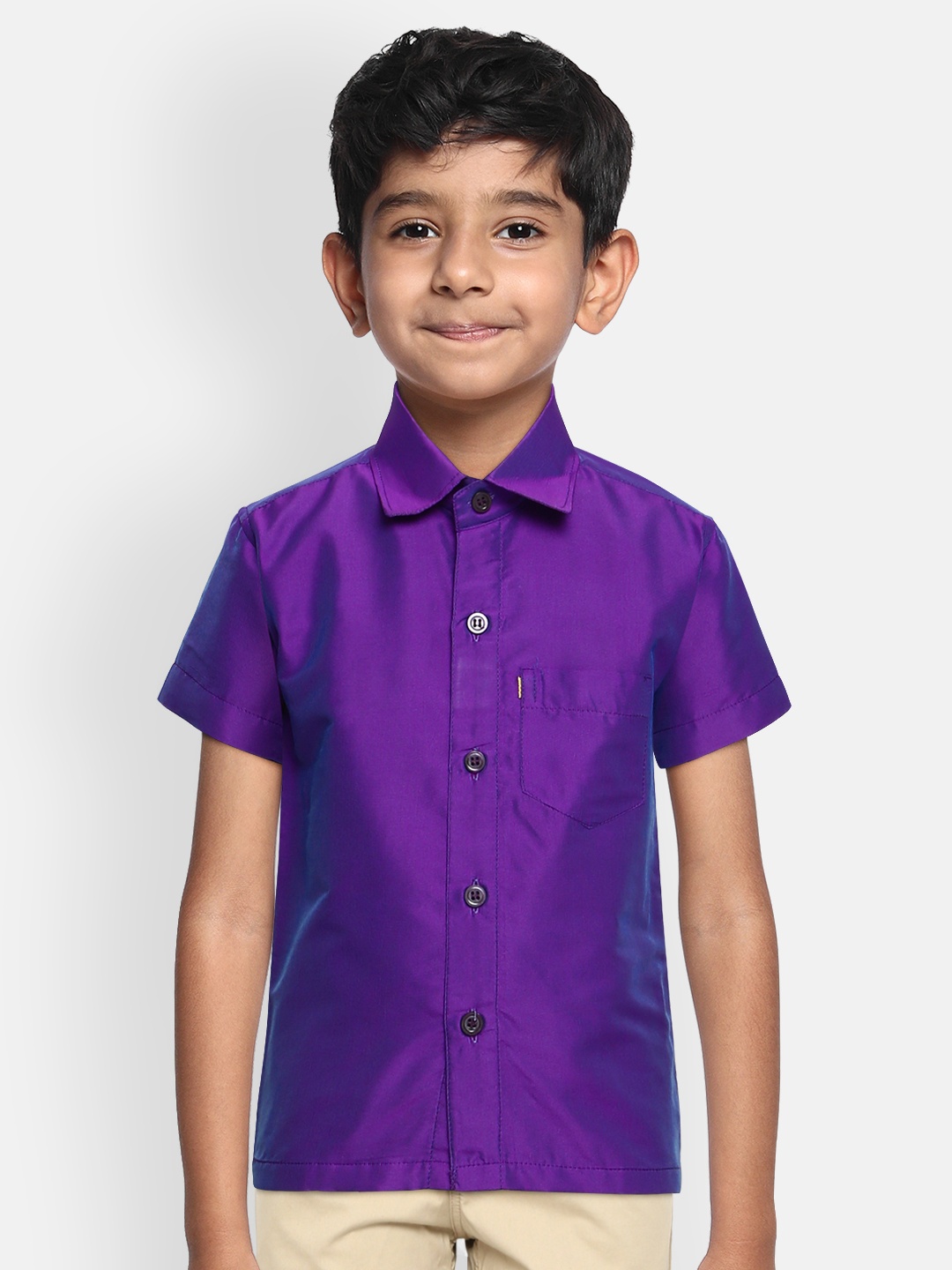 

THANGAMAGAN Boys Lavender Original Regular Fit Solid Casual Shirt