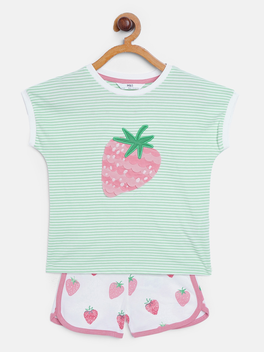 

Marks & Spencer Girls Mint Green & White Sustainable Striped Pure Cotton Night suit