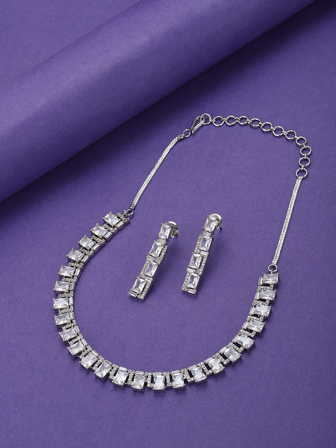 

Carlton London Silver-Toned CZ-Studded Jewellery Set