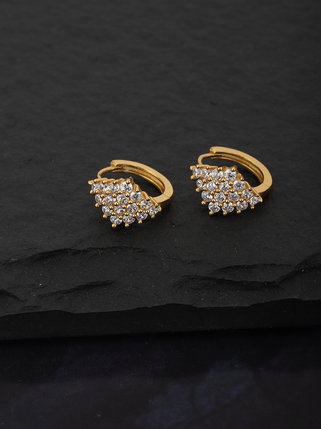 

Carlton London Gold-Plated Stone Studded Contemporary Huggie Hoop Earrings