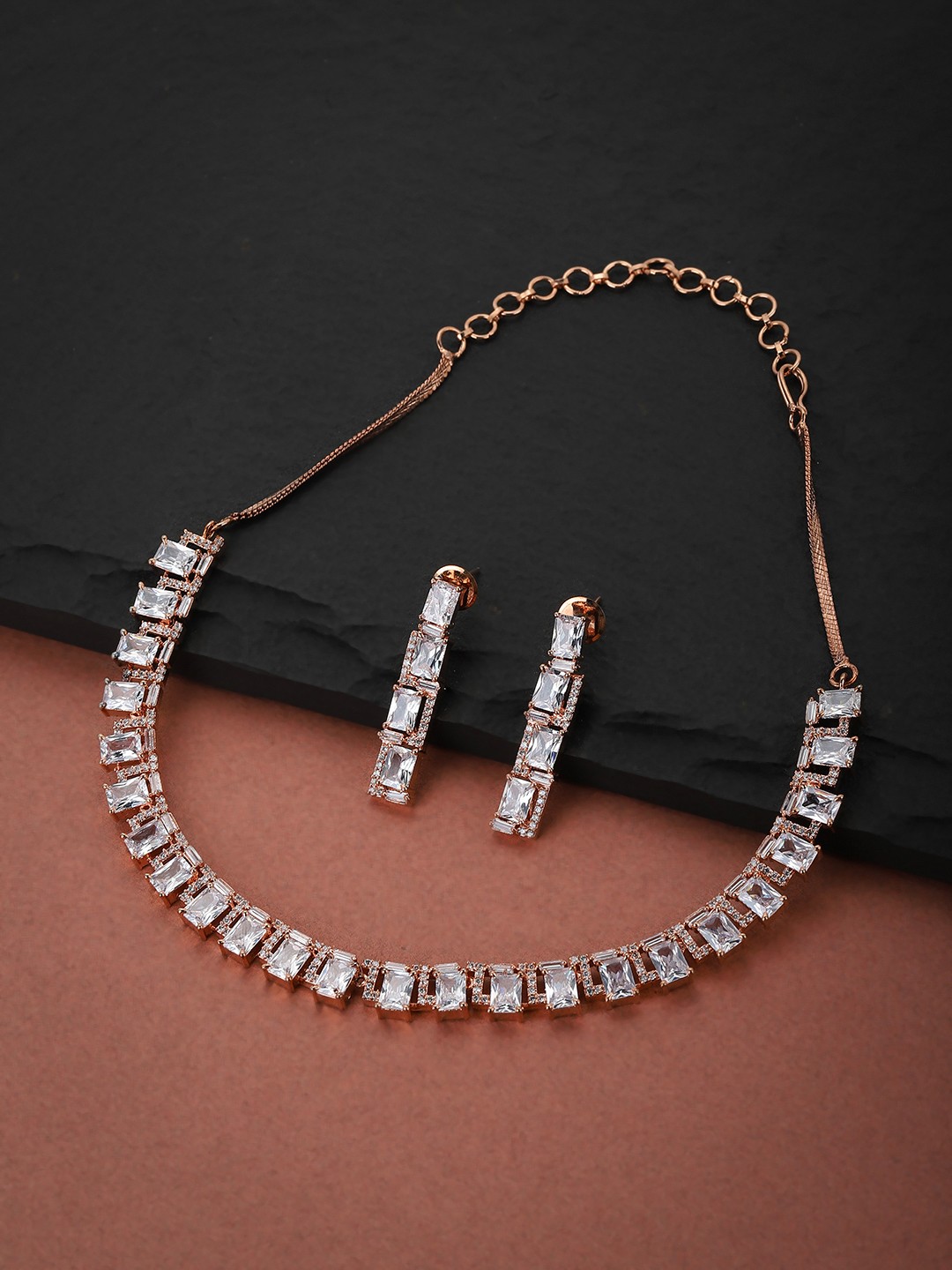 

Carlton London Rose Gold-Toned CZ-Studded Jewellery Set