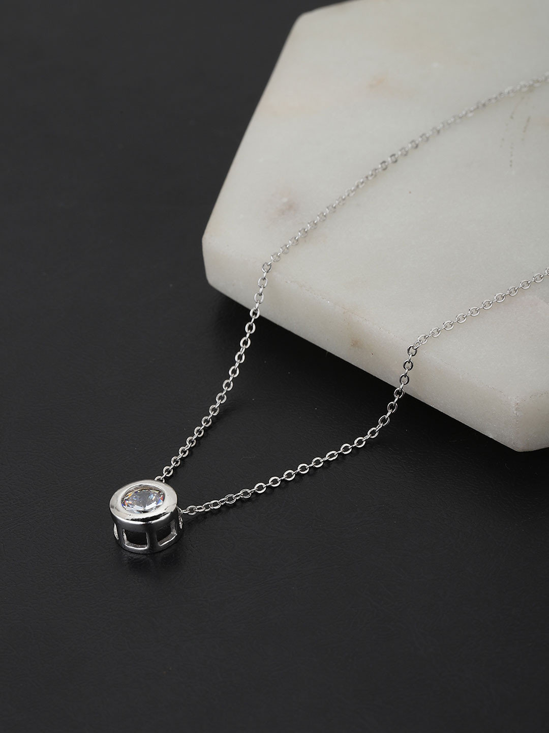 

Carlton London Silver-Toned Rhodium-Plated Stone-Studded Necklace