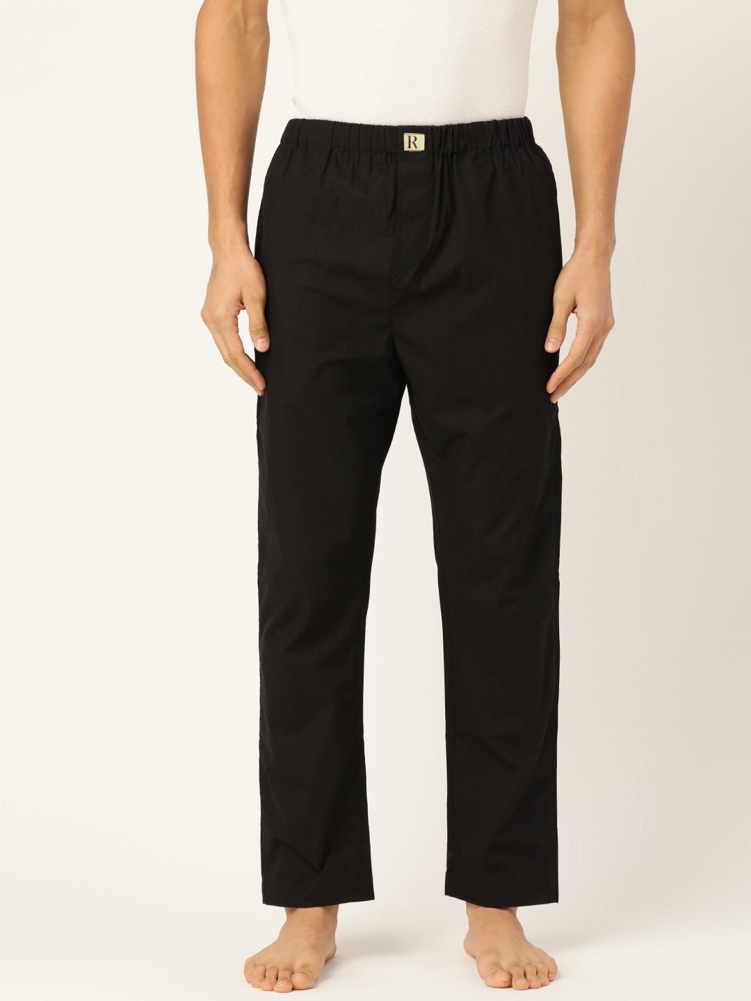 

RAJUBHAI HARGOVINDAS Men Black Solid Pure Cotton Lounge Pants